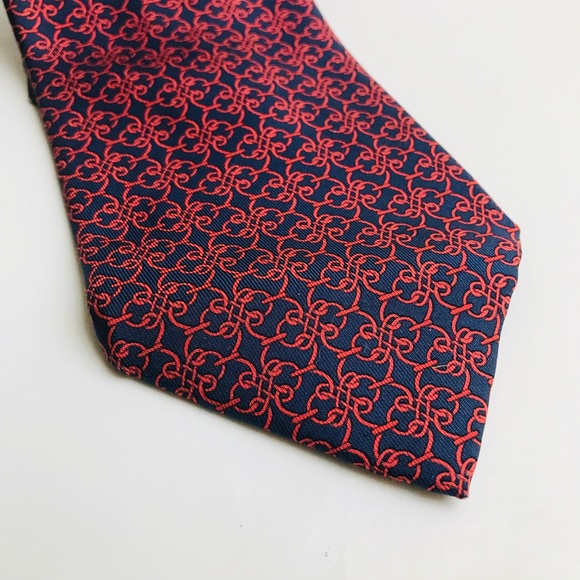 Hermes Red and Blue Geometric Silk Tie - Picture 2 of 5